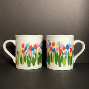 Ceramic Multicolor Tulips Coffee Mug Set of 2